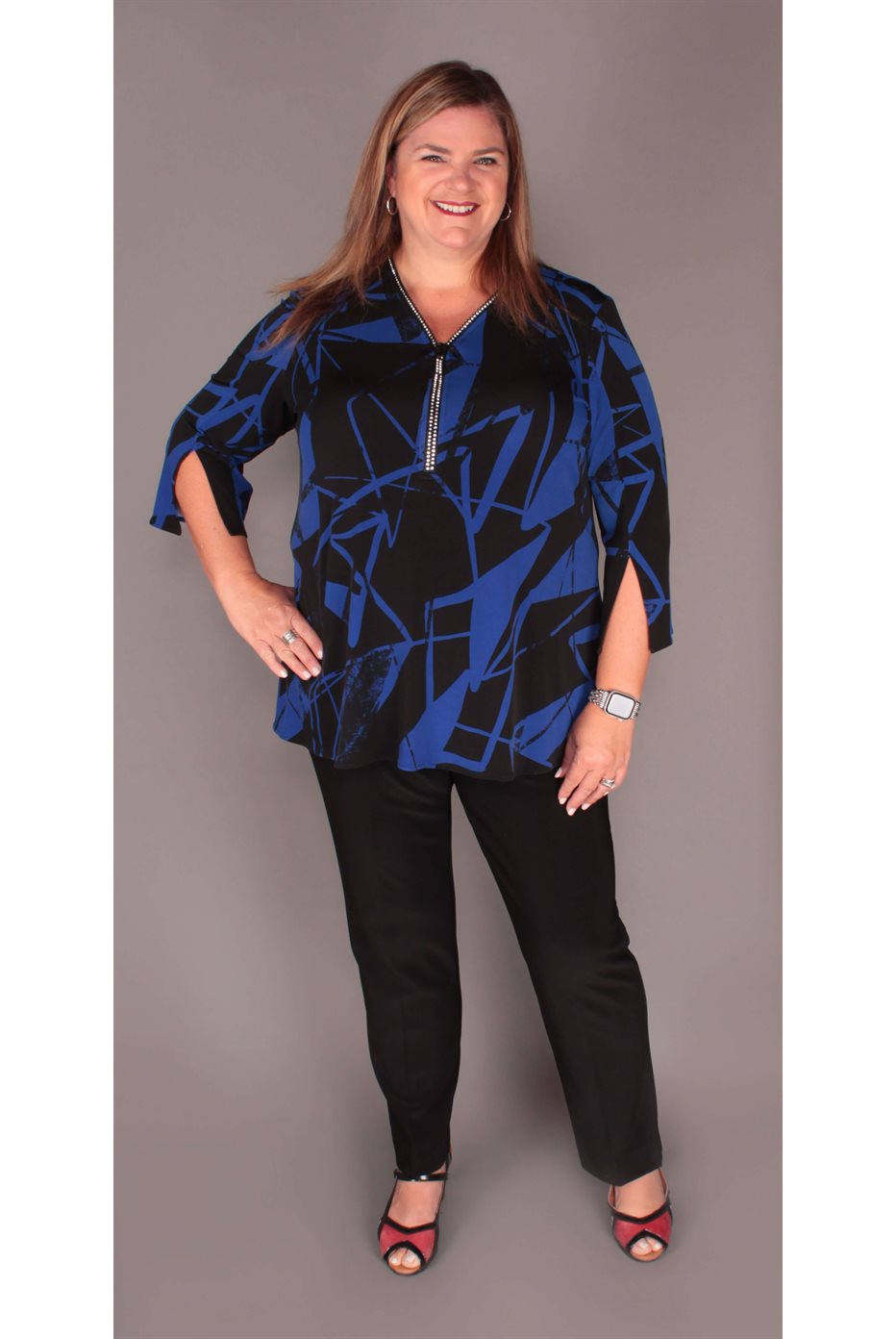 Abstract Print Silky Knit Fit and Flare Tunic